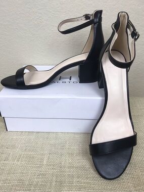 Halston Women’s Black Strappy Block Heel Sandals Size 9 Ankle Strap NEW $88